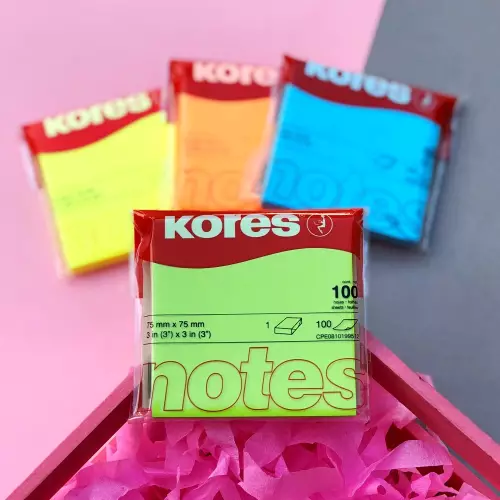 Kores Notes Neon Yeşil 75x75 100lü Yapışkanlı Not Kağıdı
