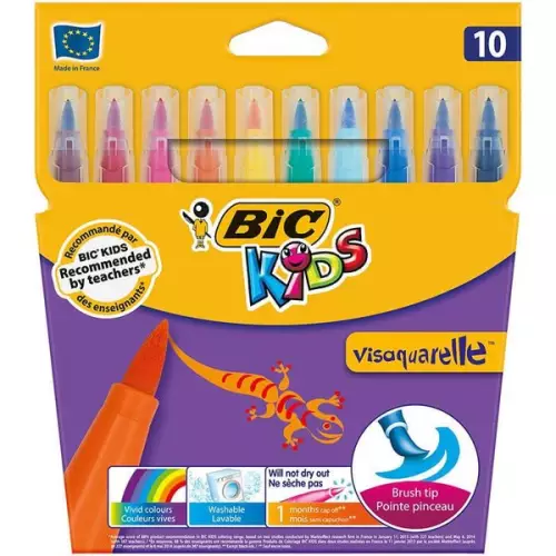 Bic Kids Visaquarelle 10 Renk Fırça Uçlu Keçeli Boya Kalemi